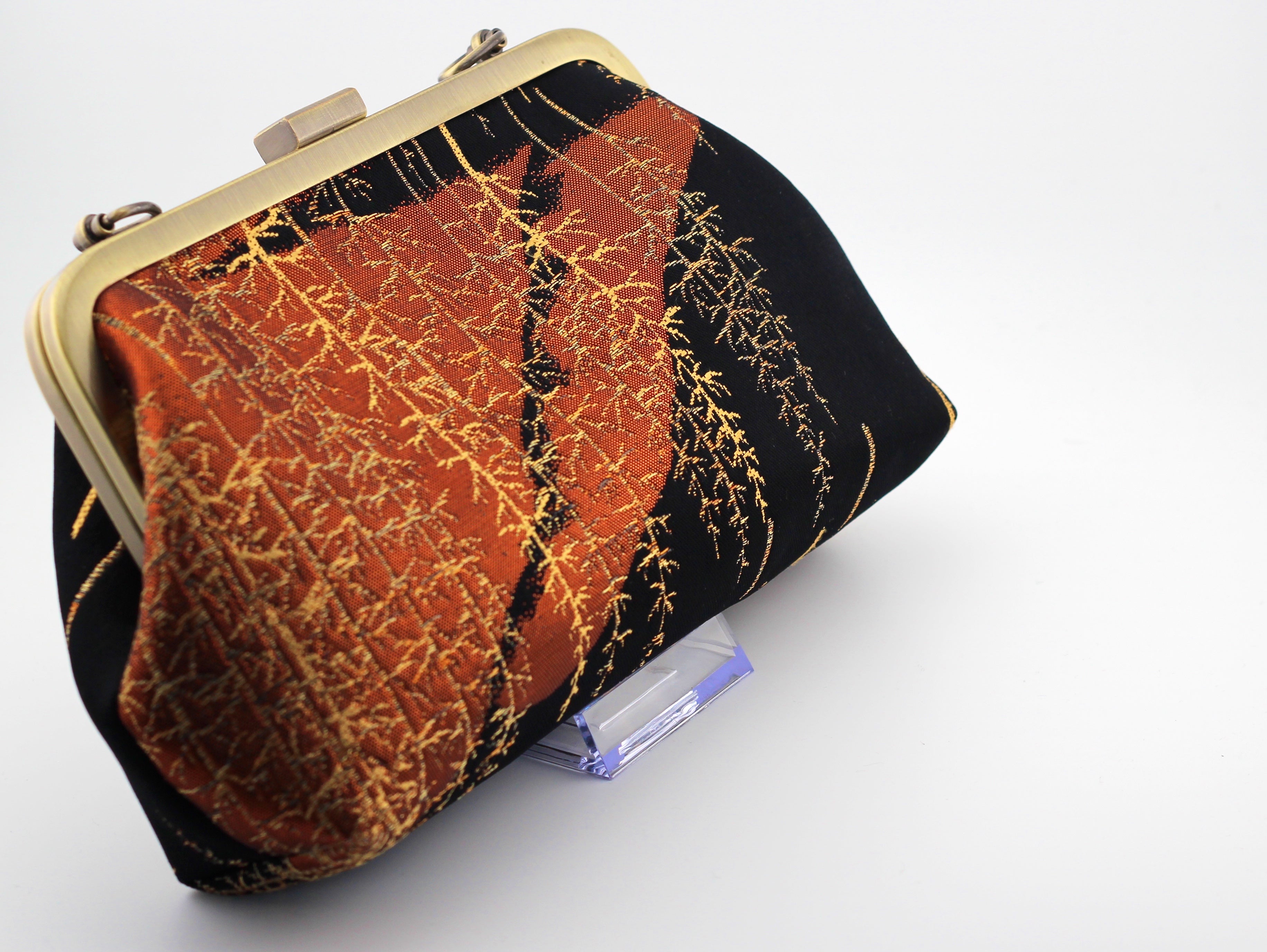 Vintage obi clutch - copper mountain forest