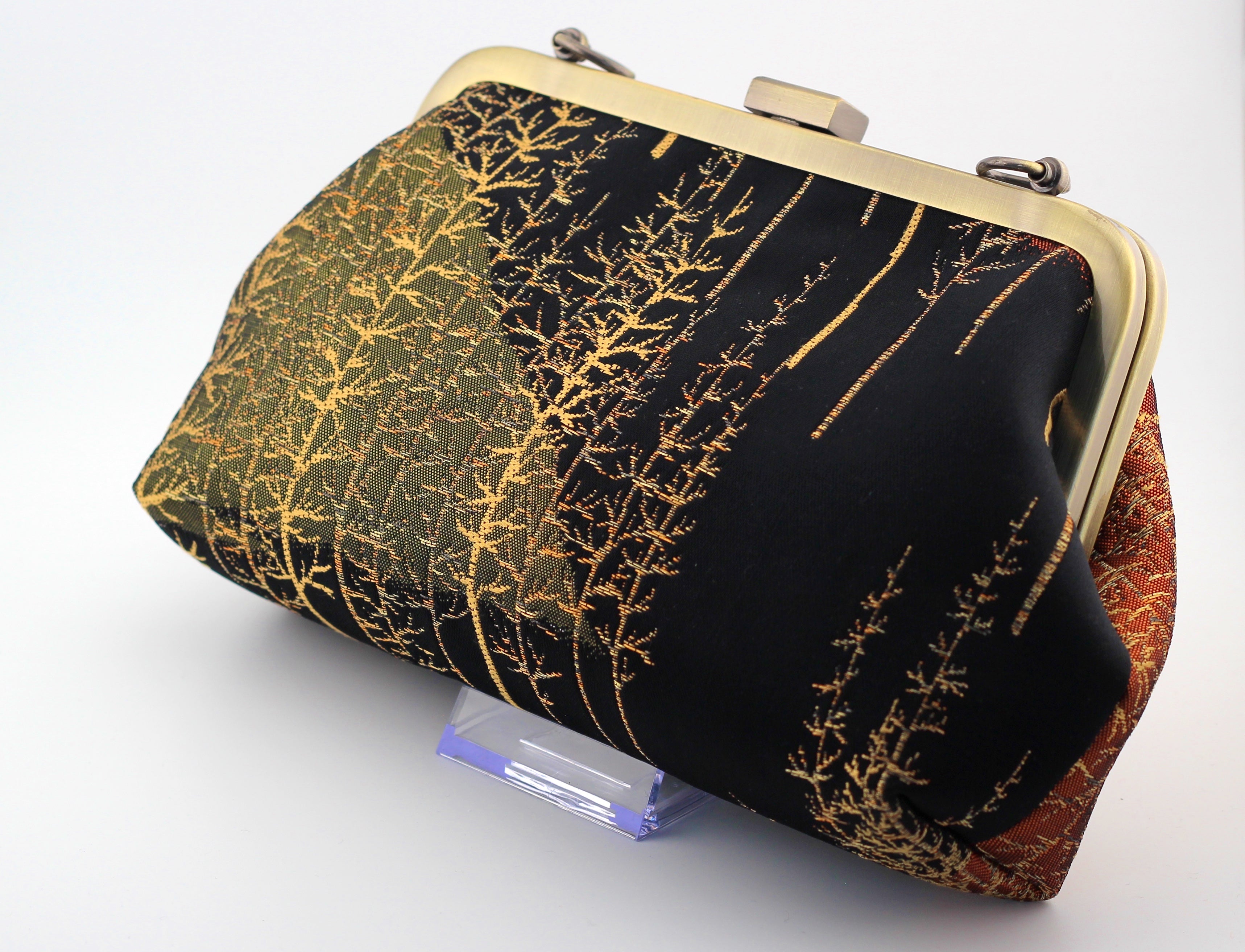 Vintage obi clutch - copper mountain forest