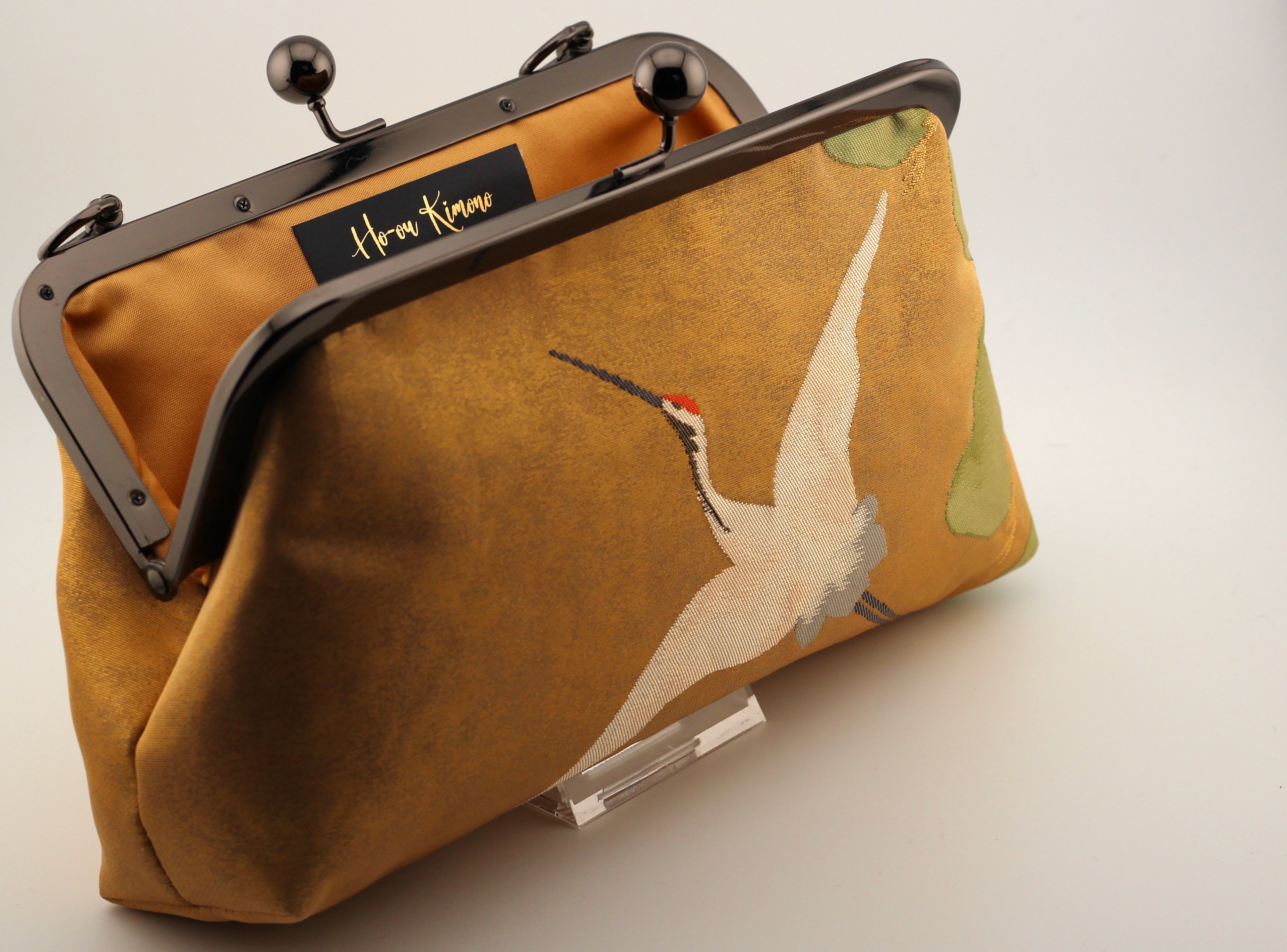Vintage obi clutch - golden crane
