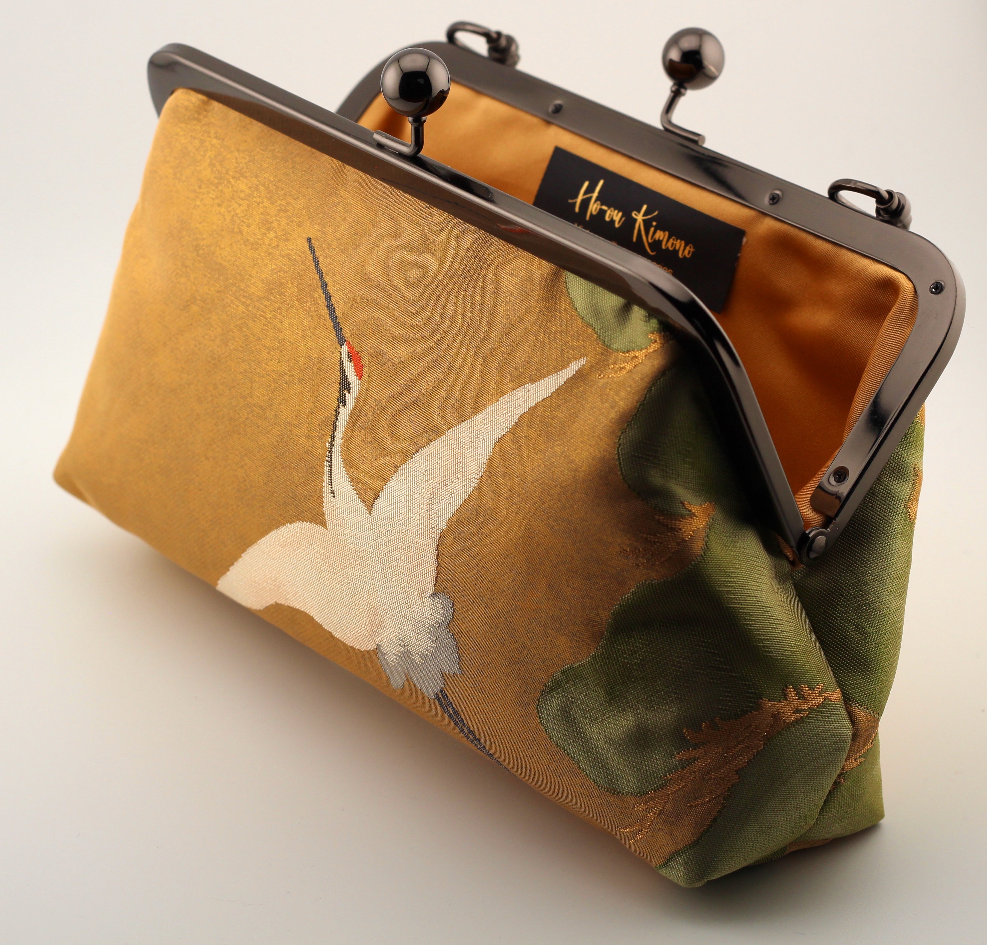 Vintage obi clutch - golden crane