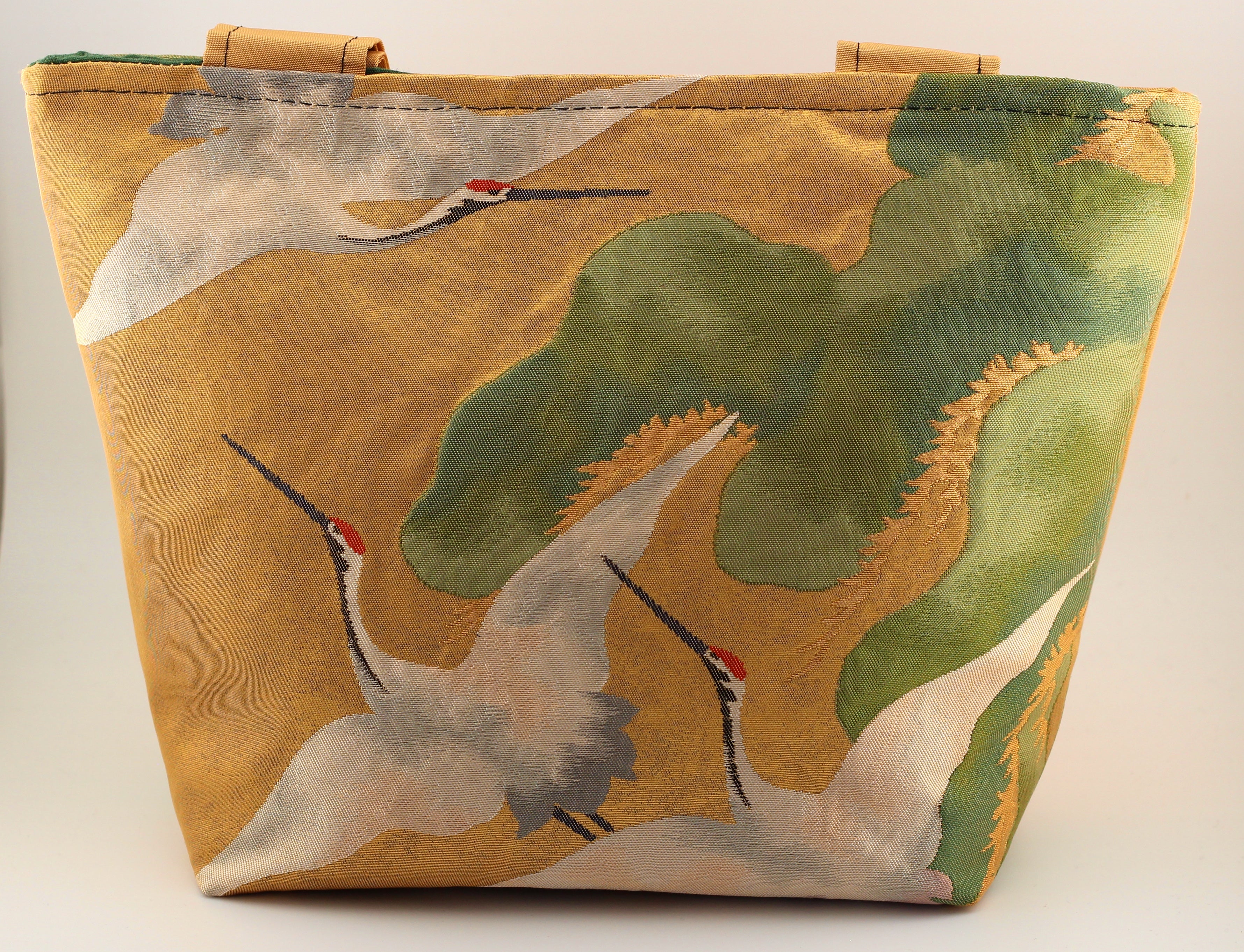 Vintage obi tote bag - golden cranes