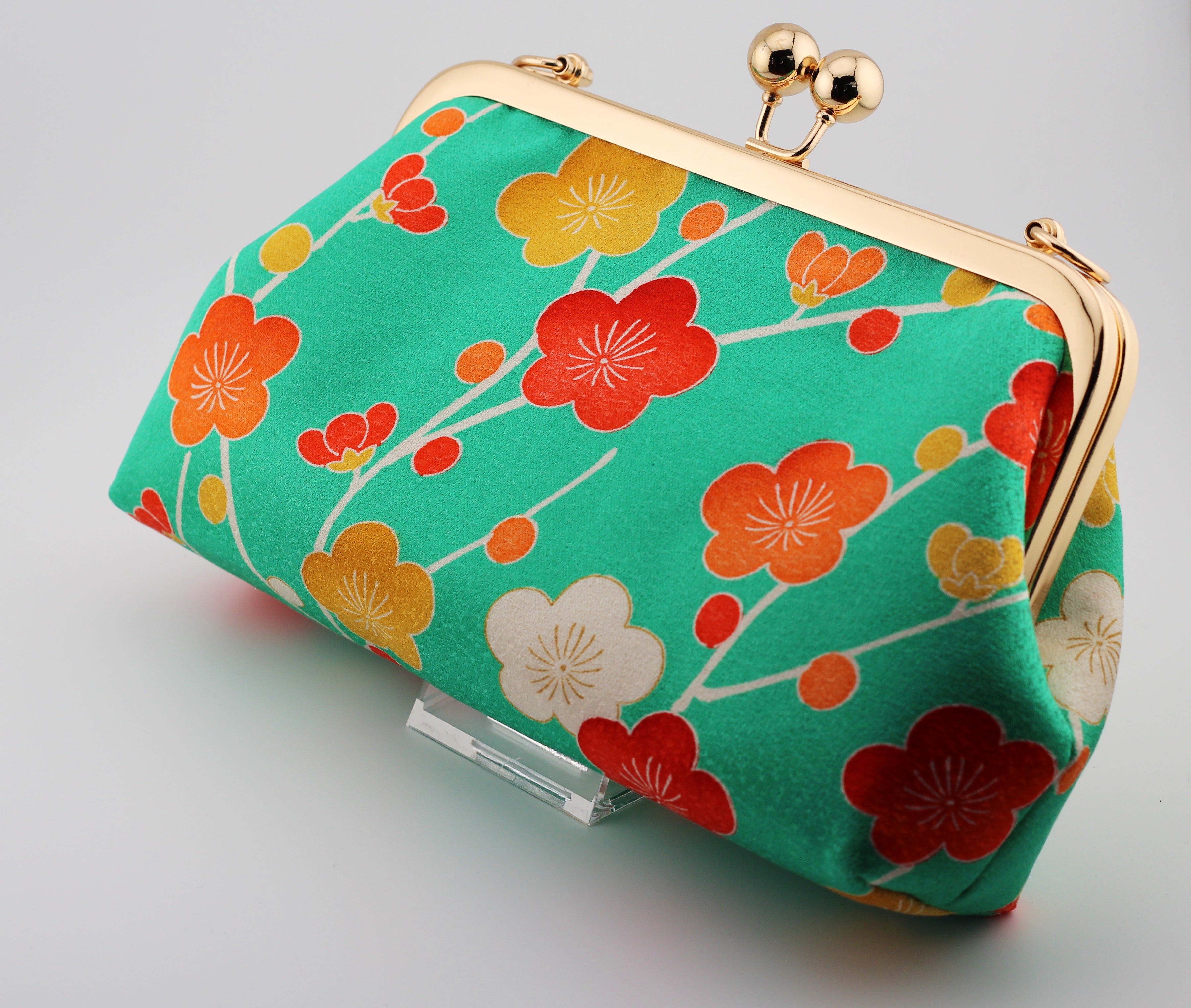 Vintage kimono clutch - green ume