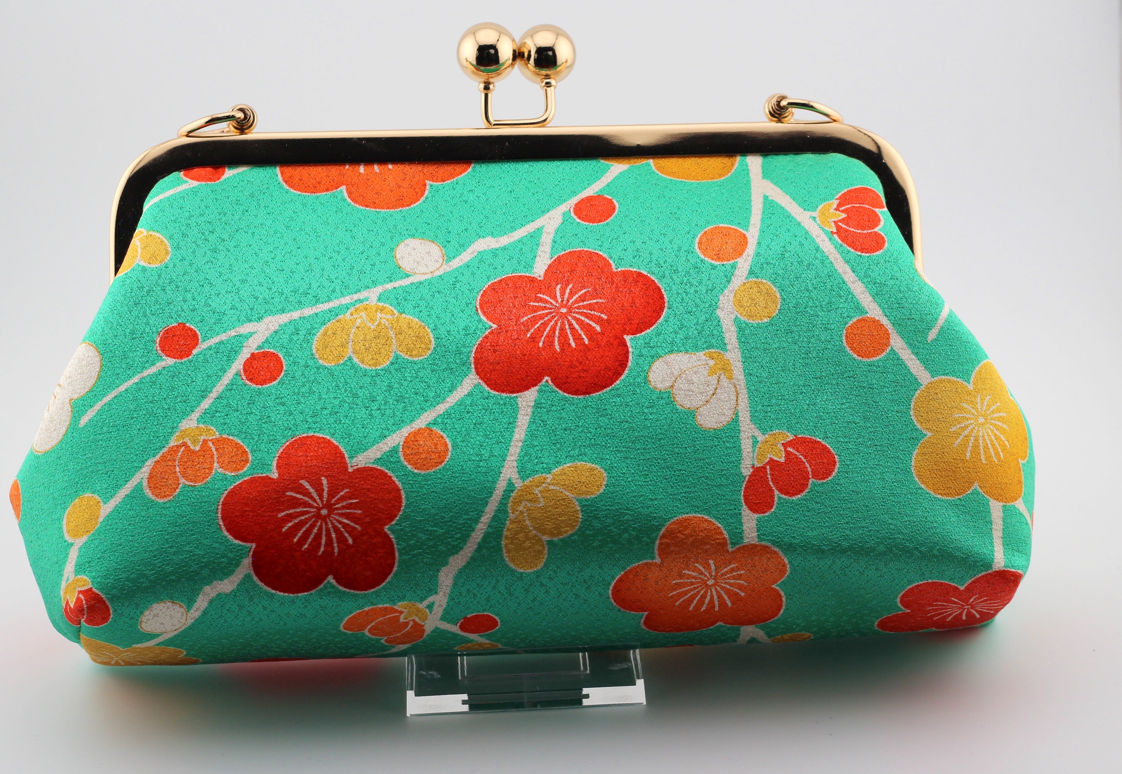 Vintage kimono clutch - green ume