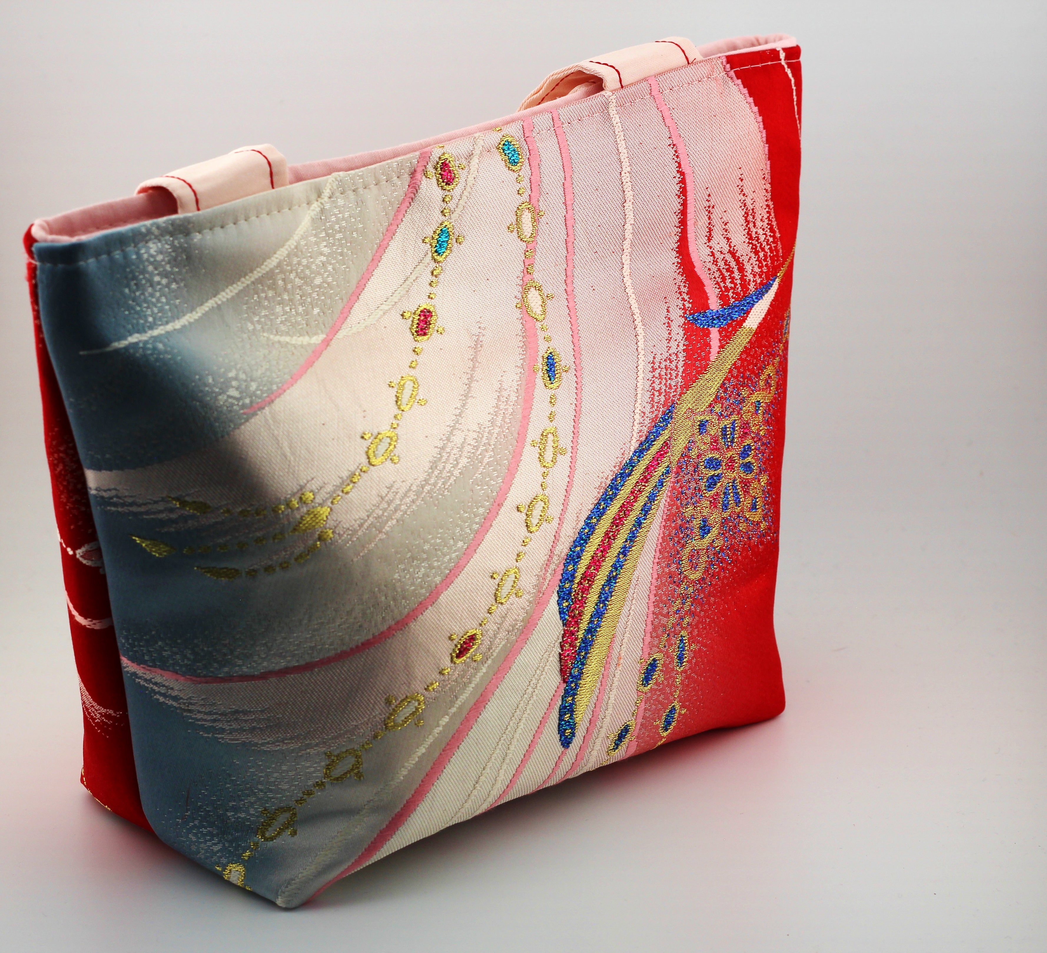 Vintage obi tote bag - pink peacock