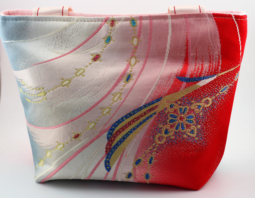 Vintage obi tote bag - pink peacock