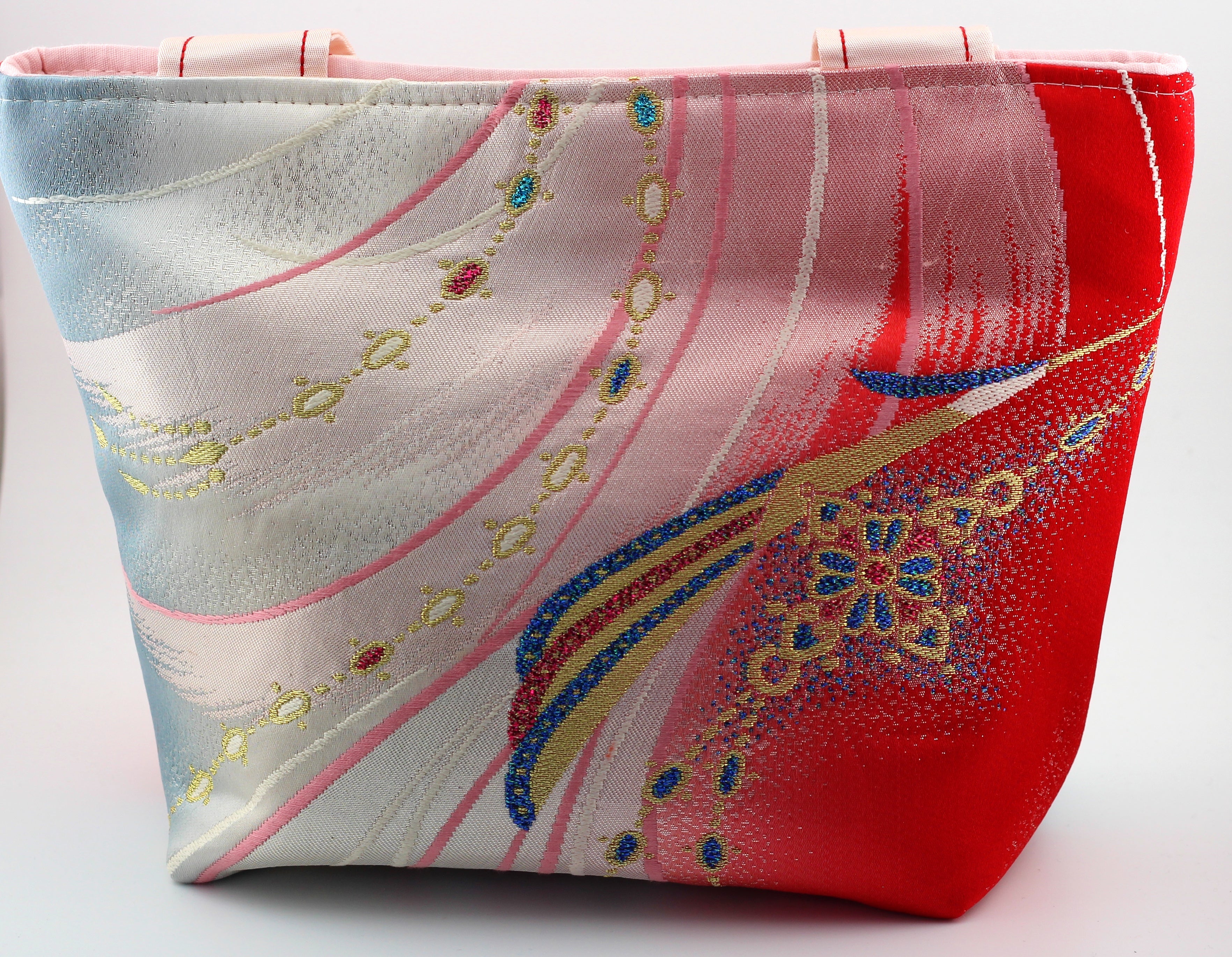 Vintage obi tote bag - pink peacock