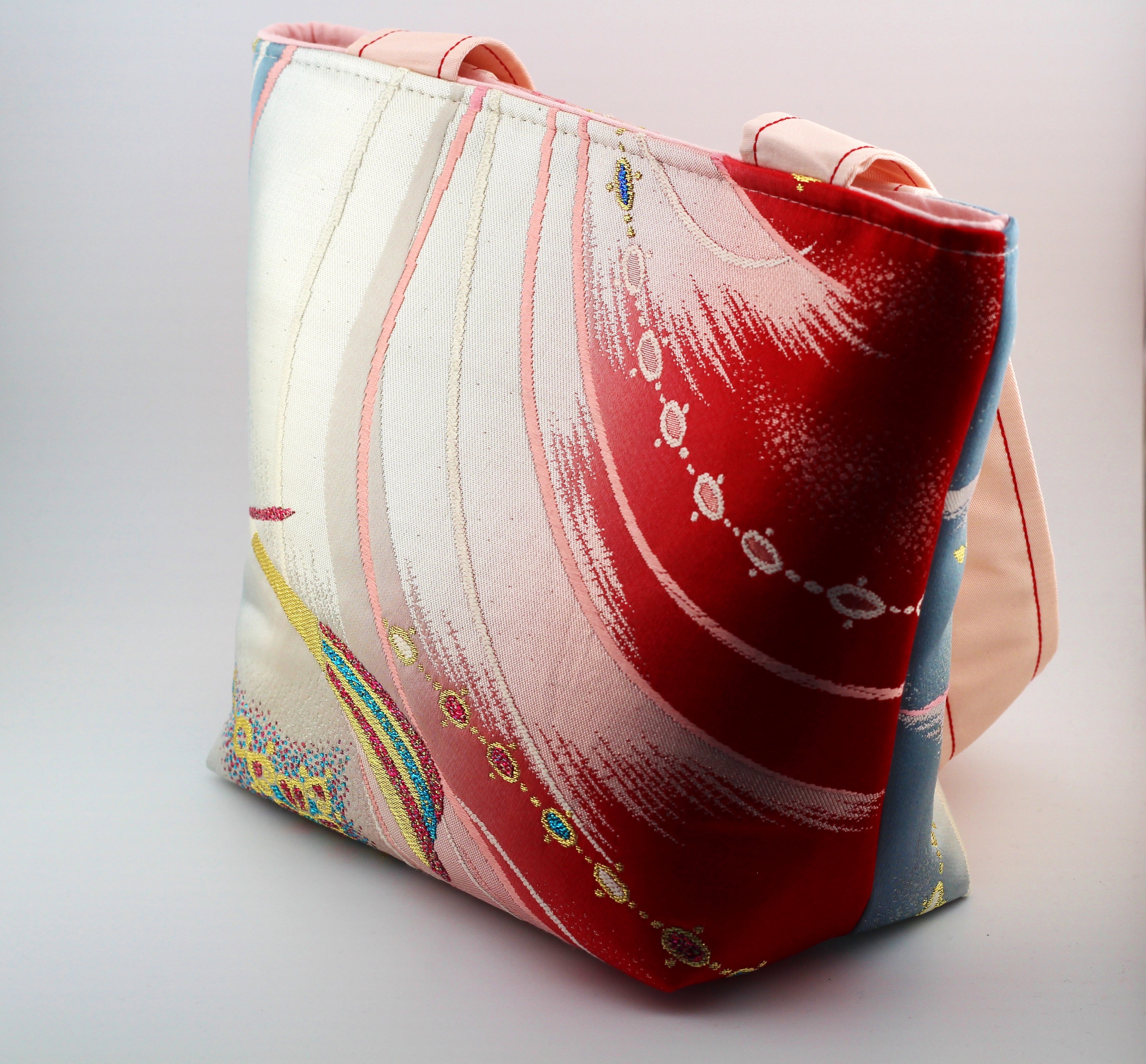 Vintage obi tote bag - pink peacock