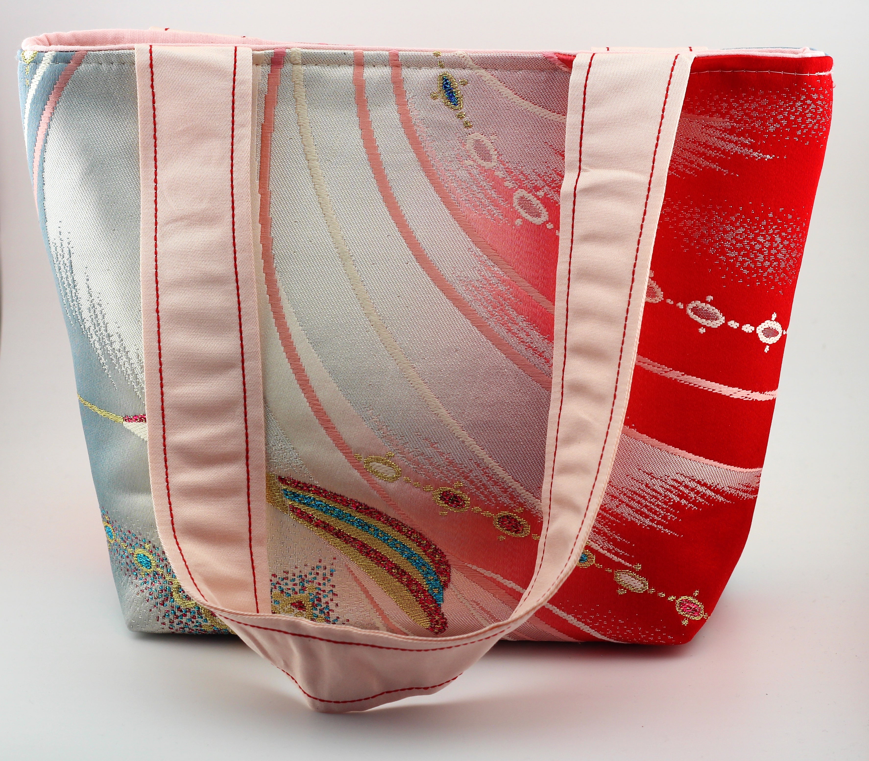 Vintage obi tote bag - pink peacock