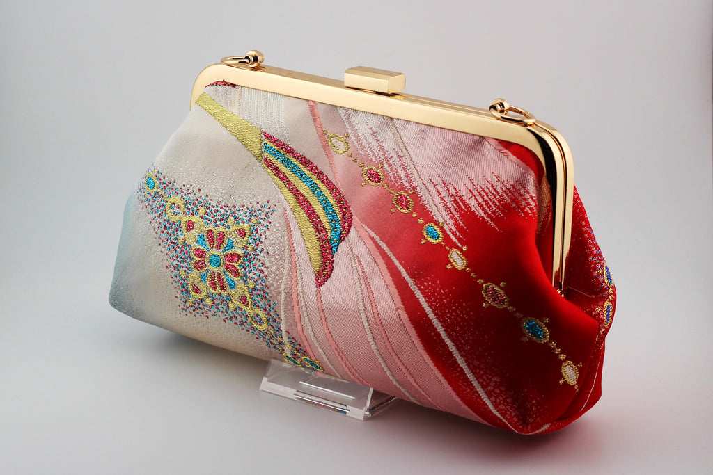 Vintage obi clutch - pink peacock