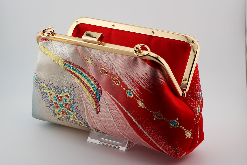 Vintage obi clutch - pink peacock