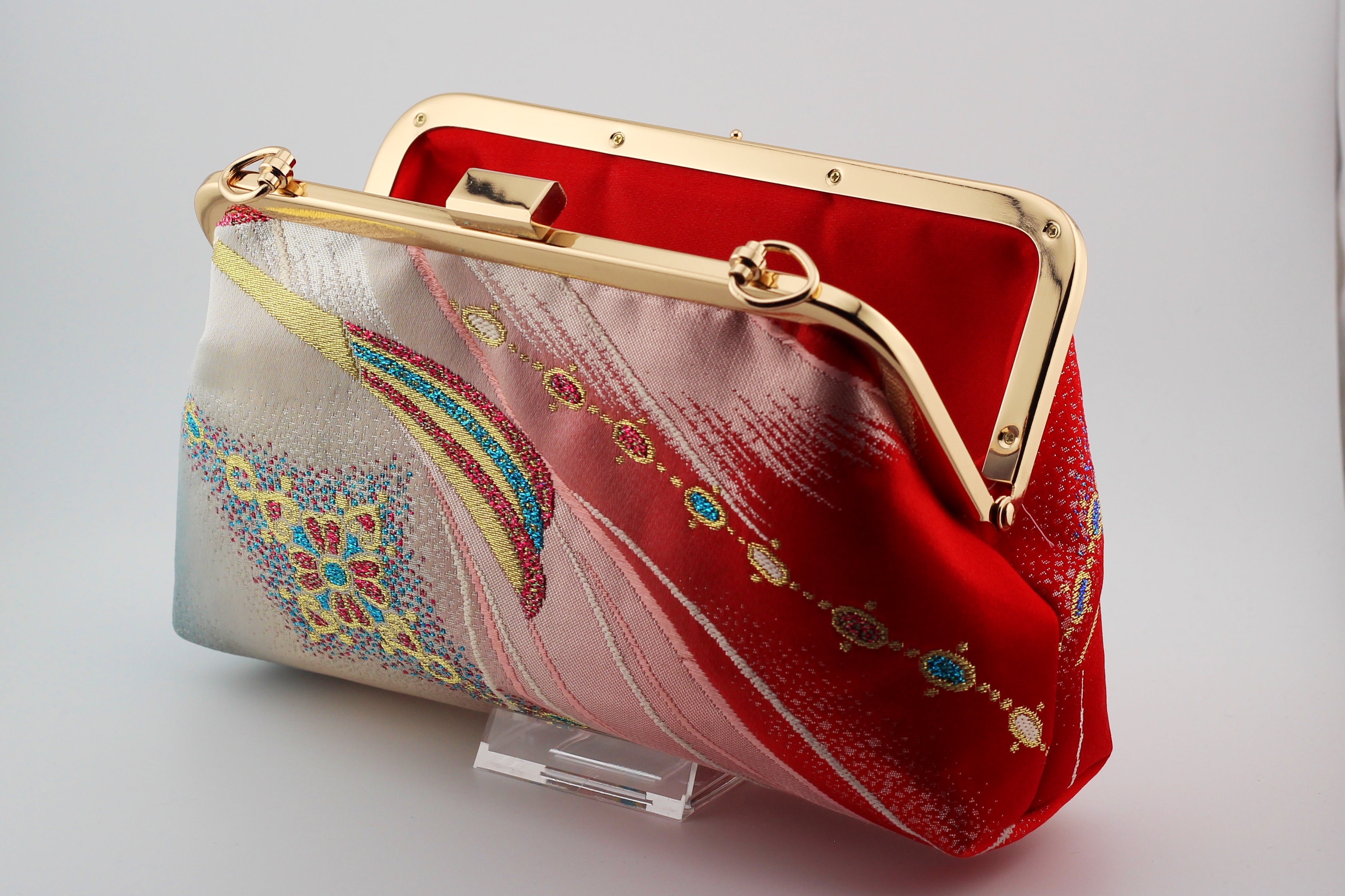 Vintage obi clutch - pink peacock