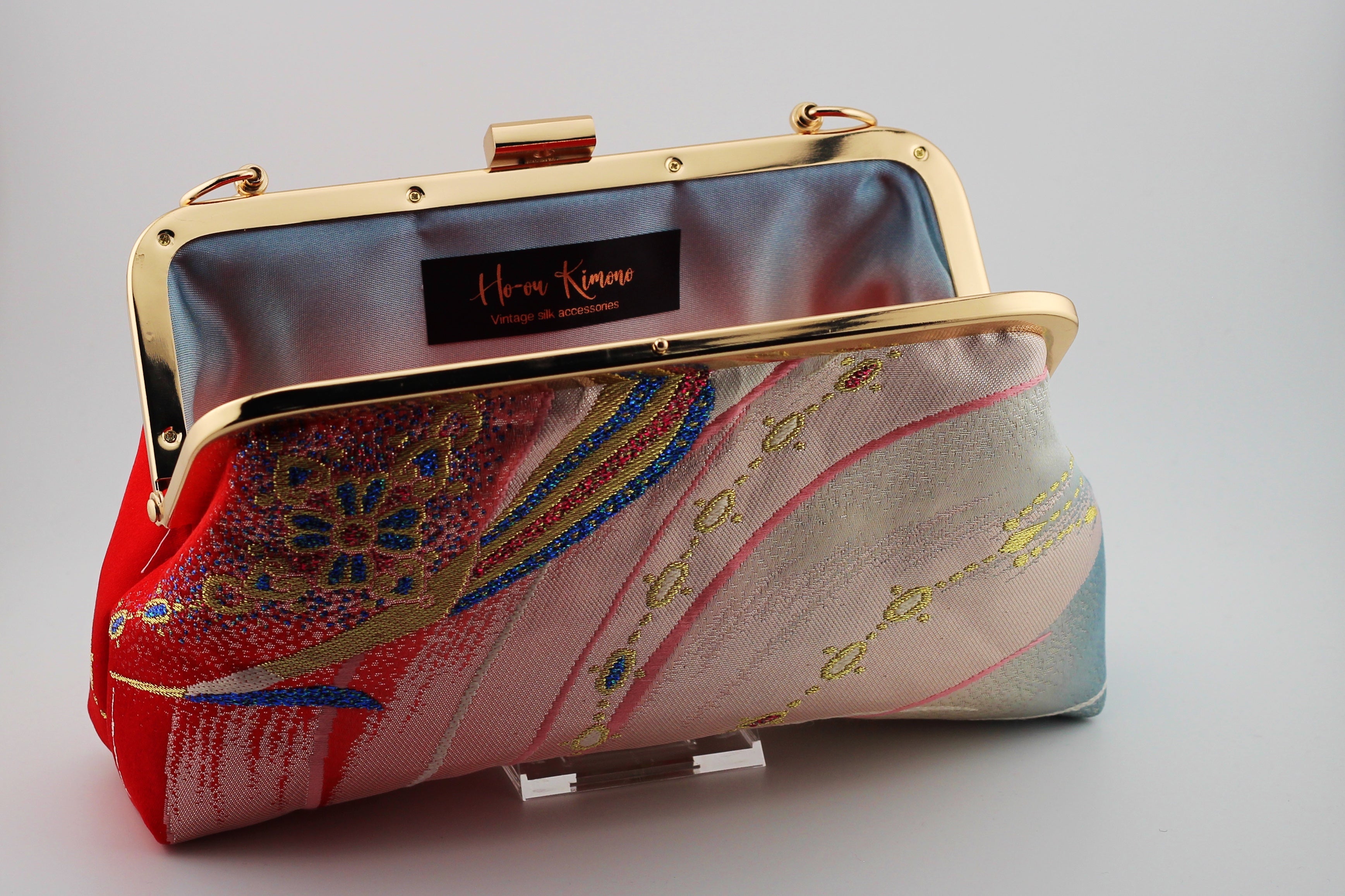 Vintage obi clutch - pink peacock