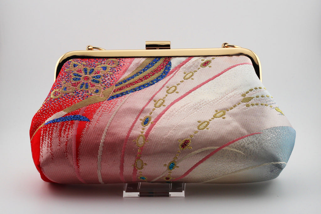 Vintage obi clutch - pink peacock