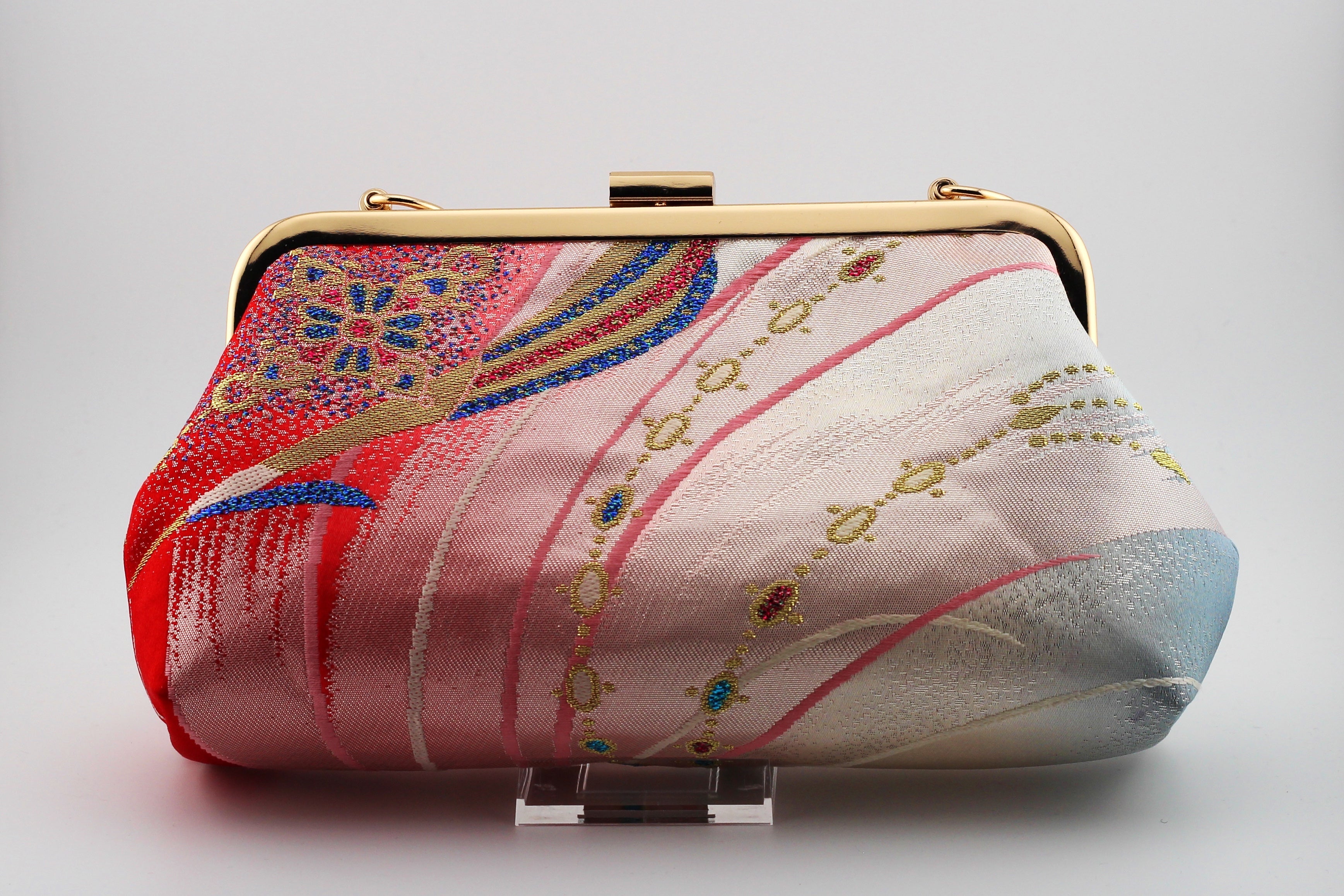 Vintage obi clutch - pink peacock
