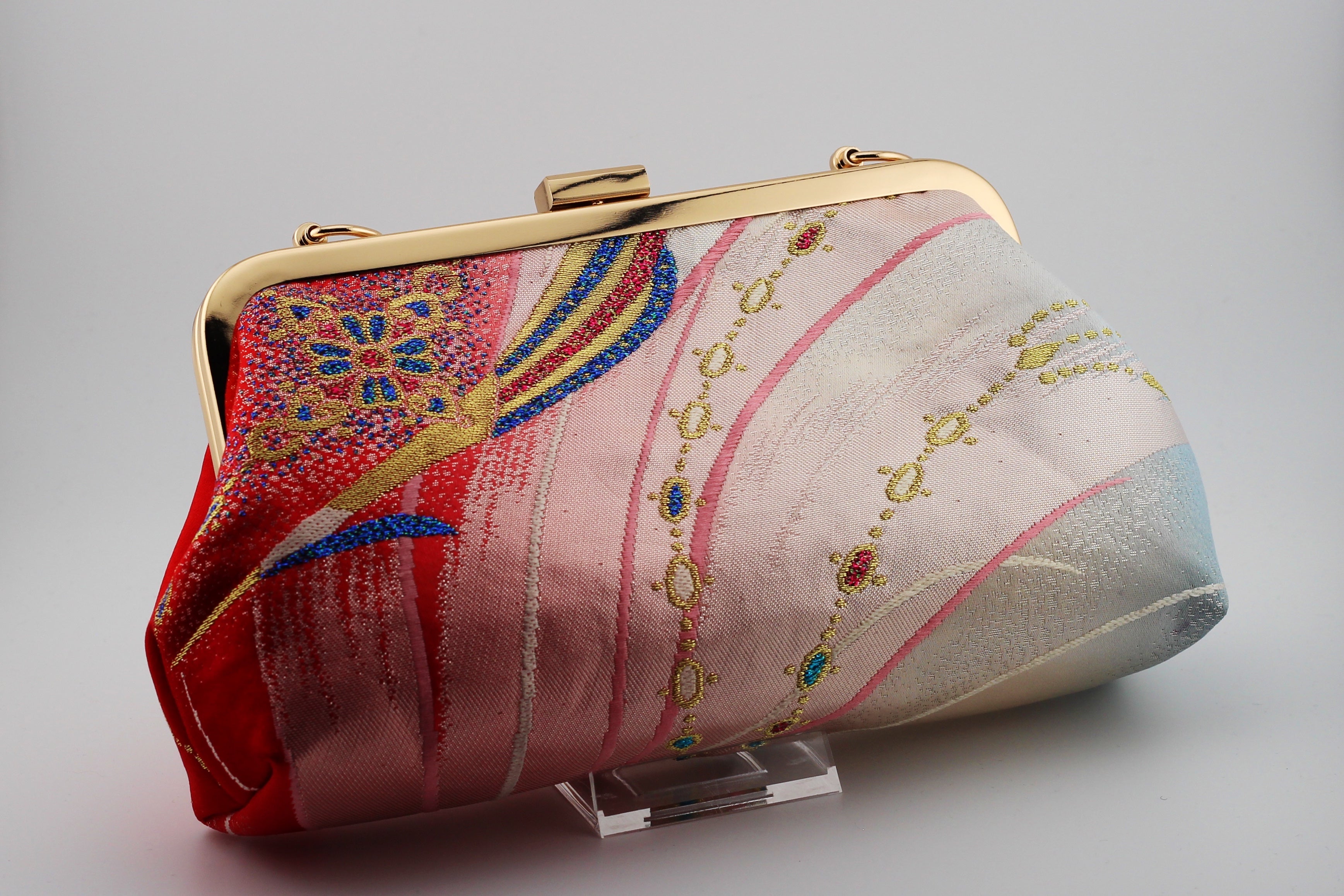 Vintage obi clutch - pink peacock