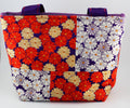 Vintage obi tote bag - red, gold, purple flowers