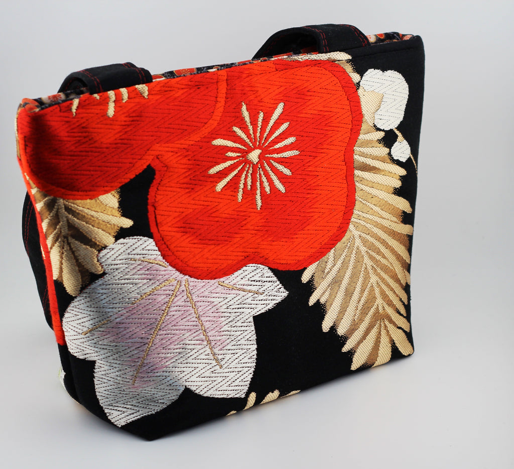 Vintage obi tote bag - green and blue maple