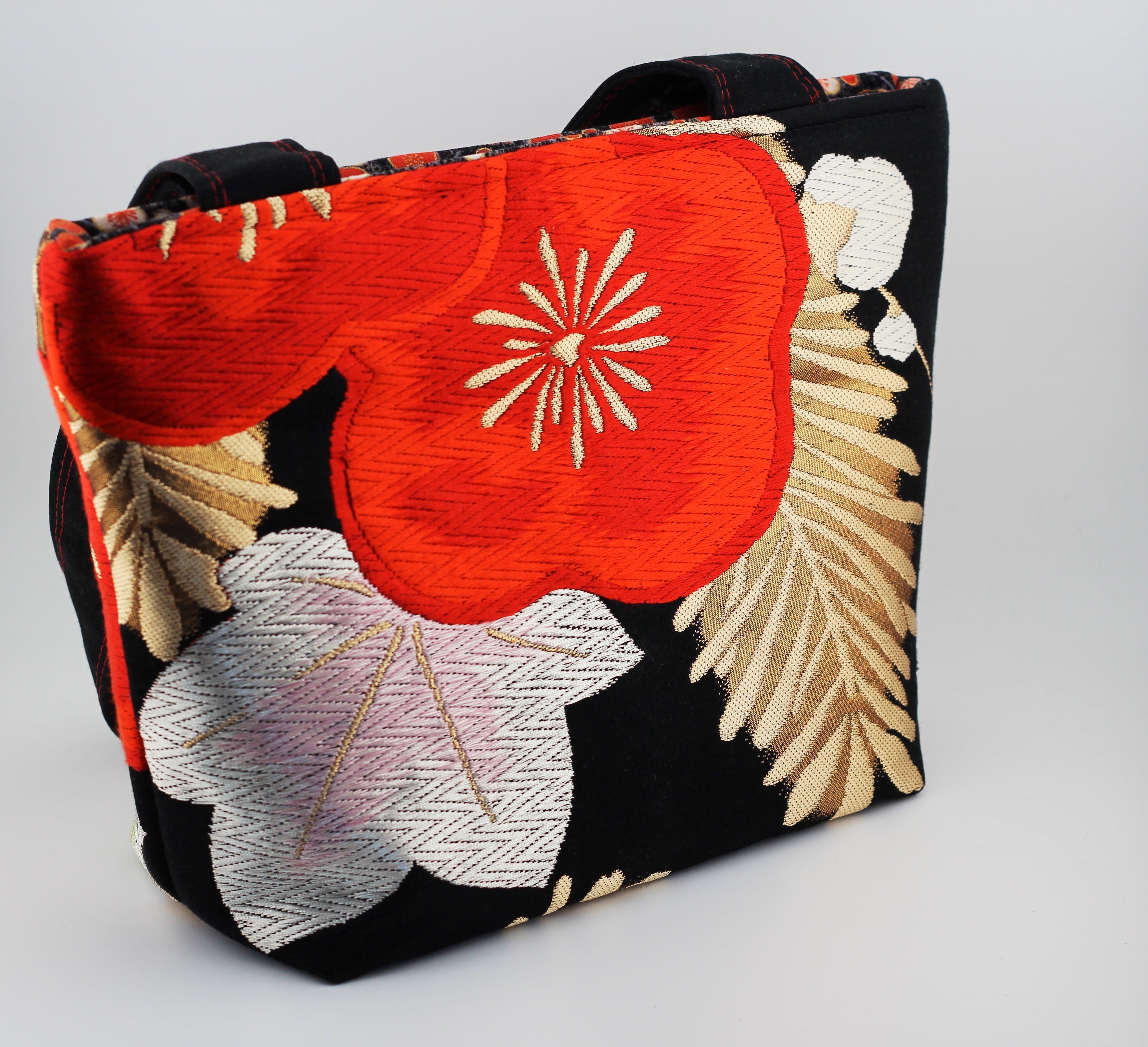 Vintage obi tote bag - green and blue maple