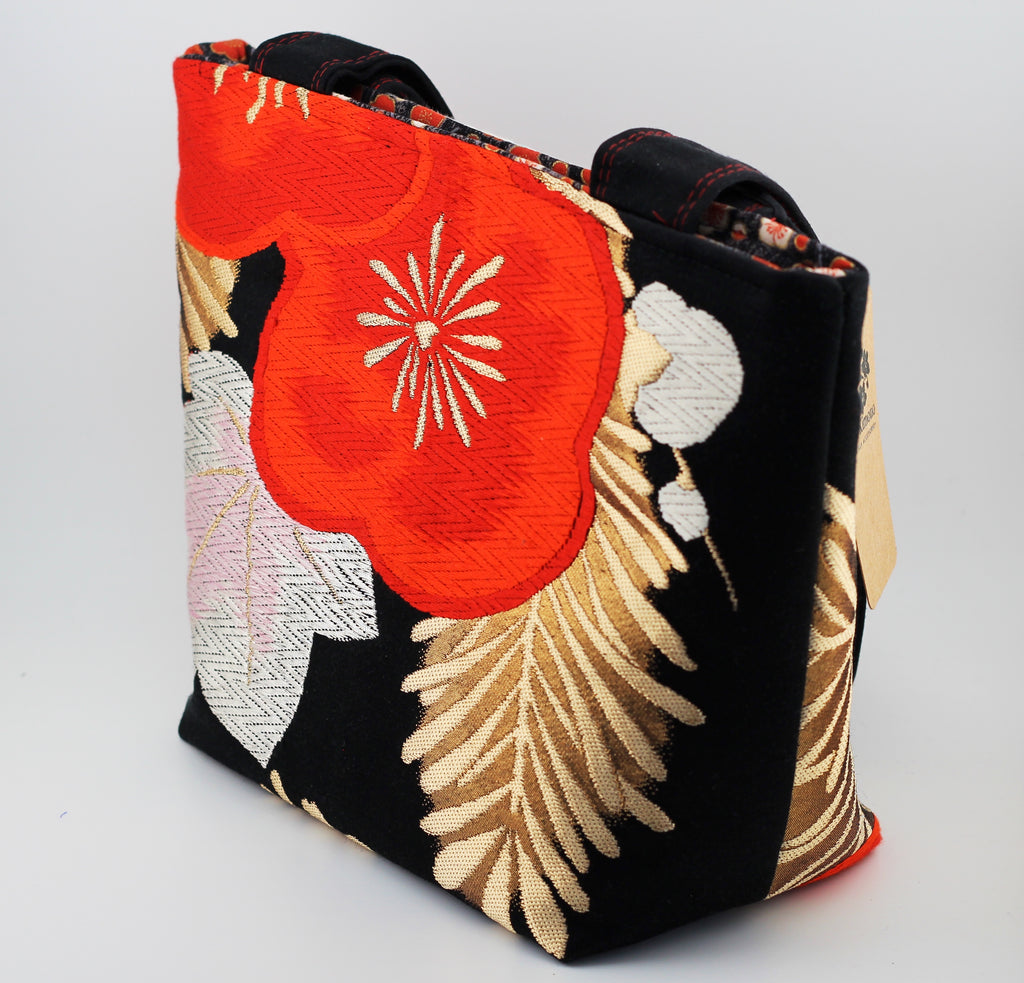 Vintage obi tote bag - green and blue maple