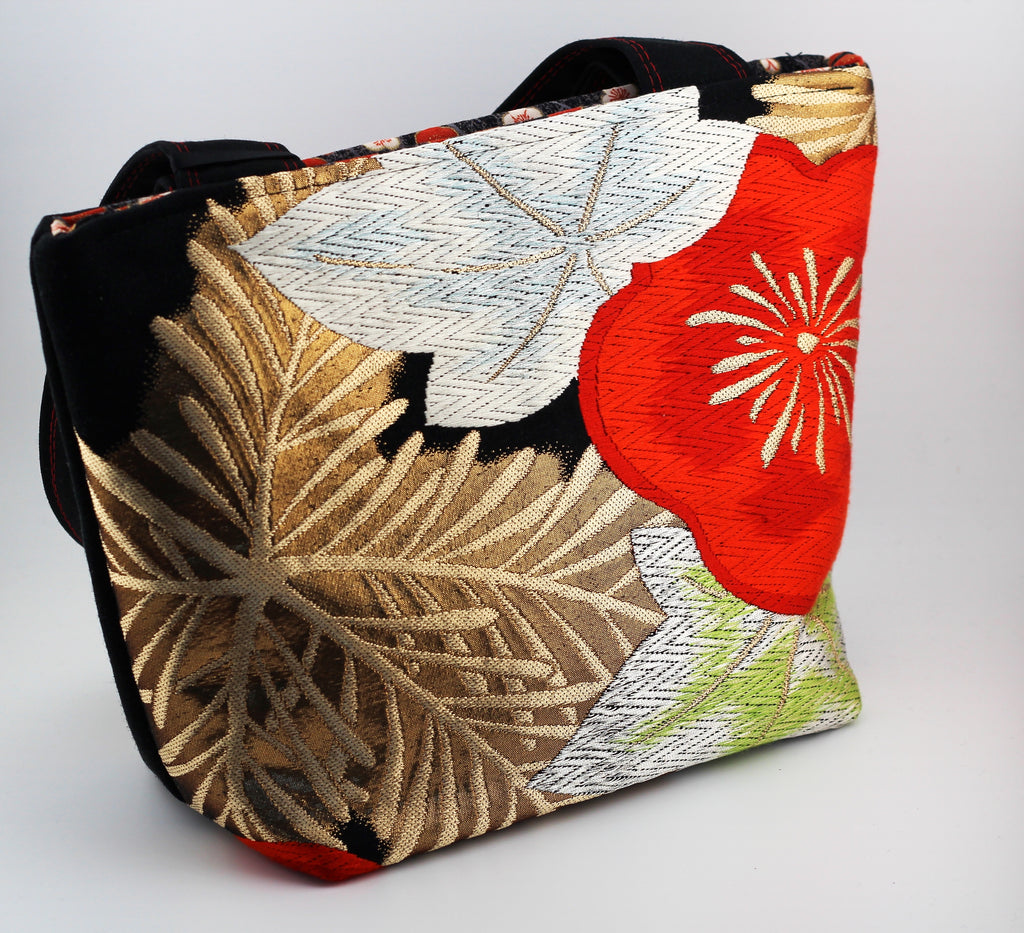 Vintage obi tote bag - green and blue maple