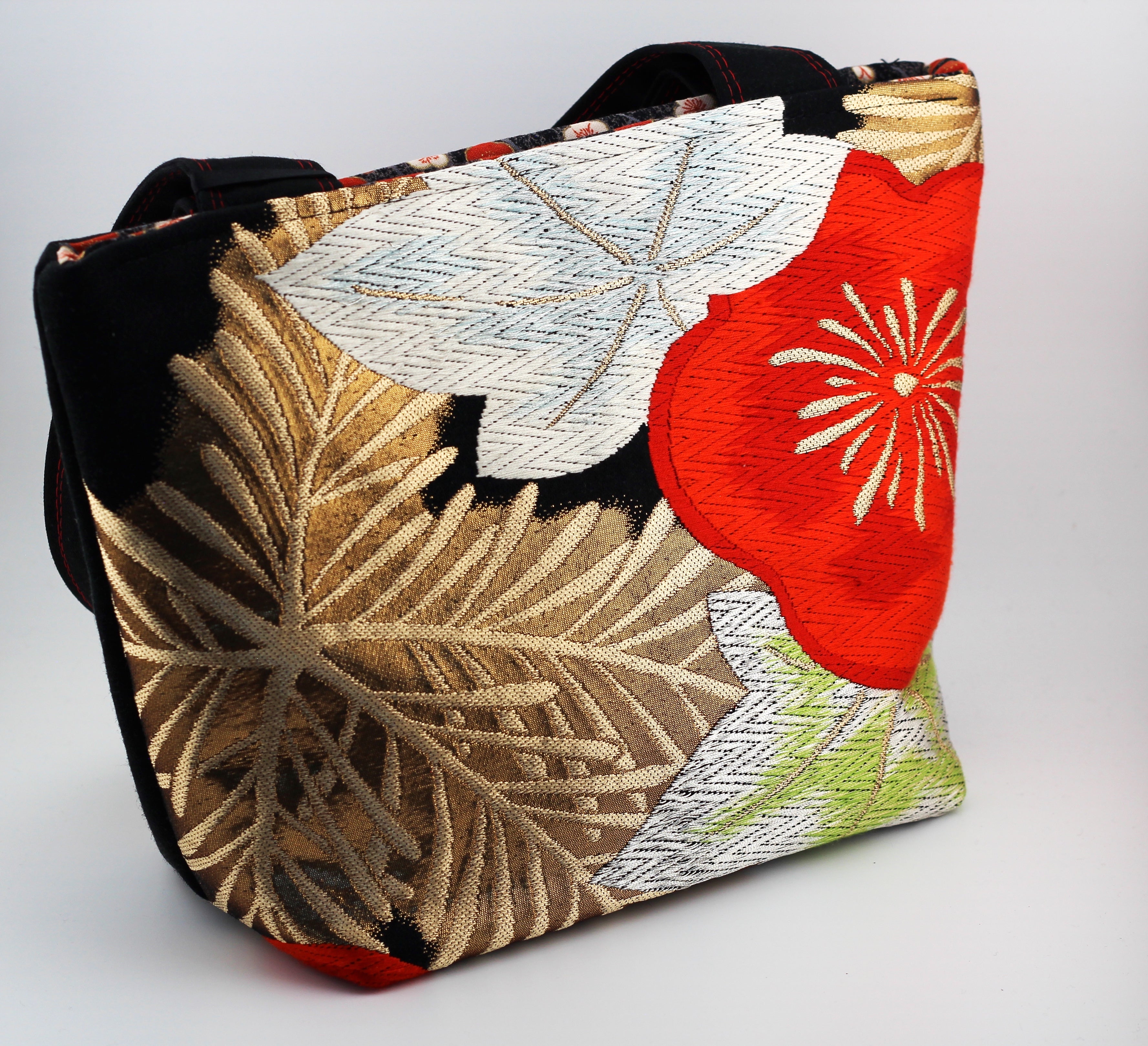 Vintage obi tote bag - green and blue maple