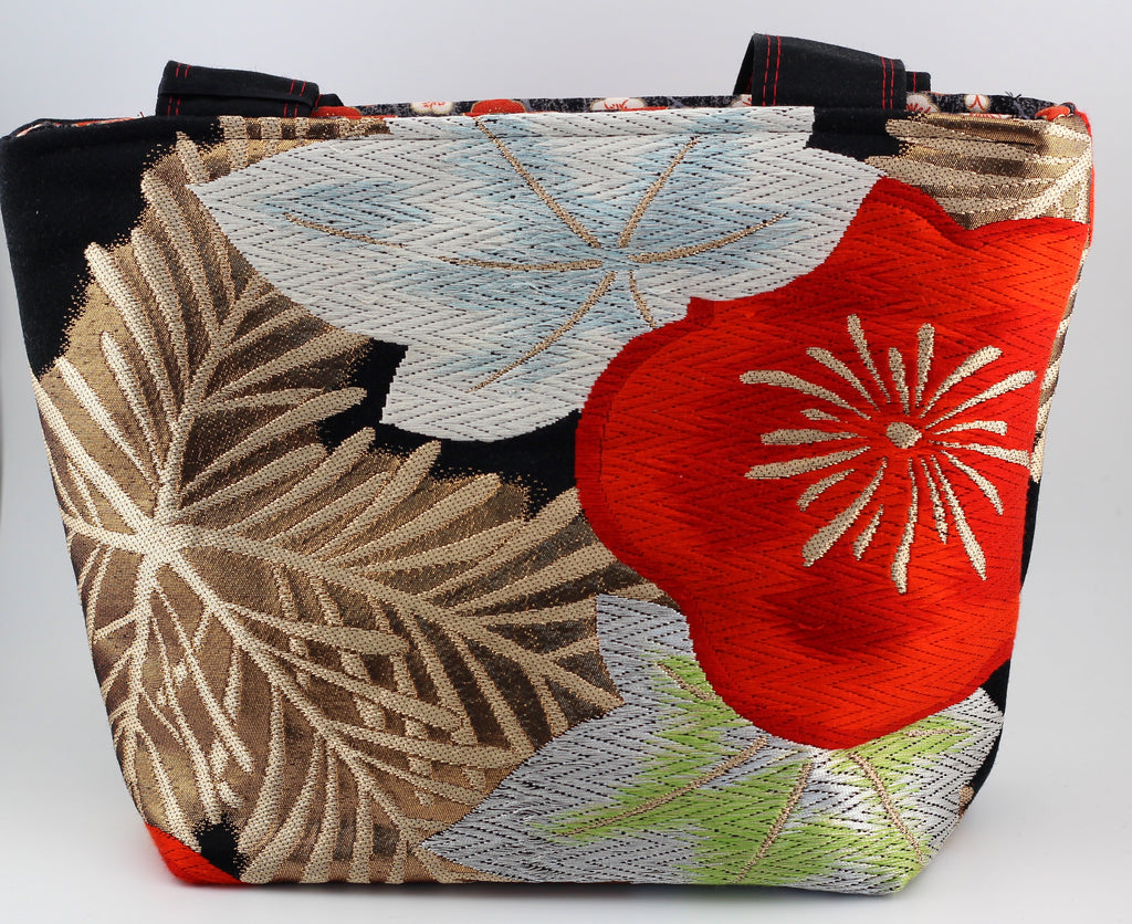 Vintage obi tote bag - green and blue maple