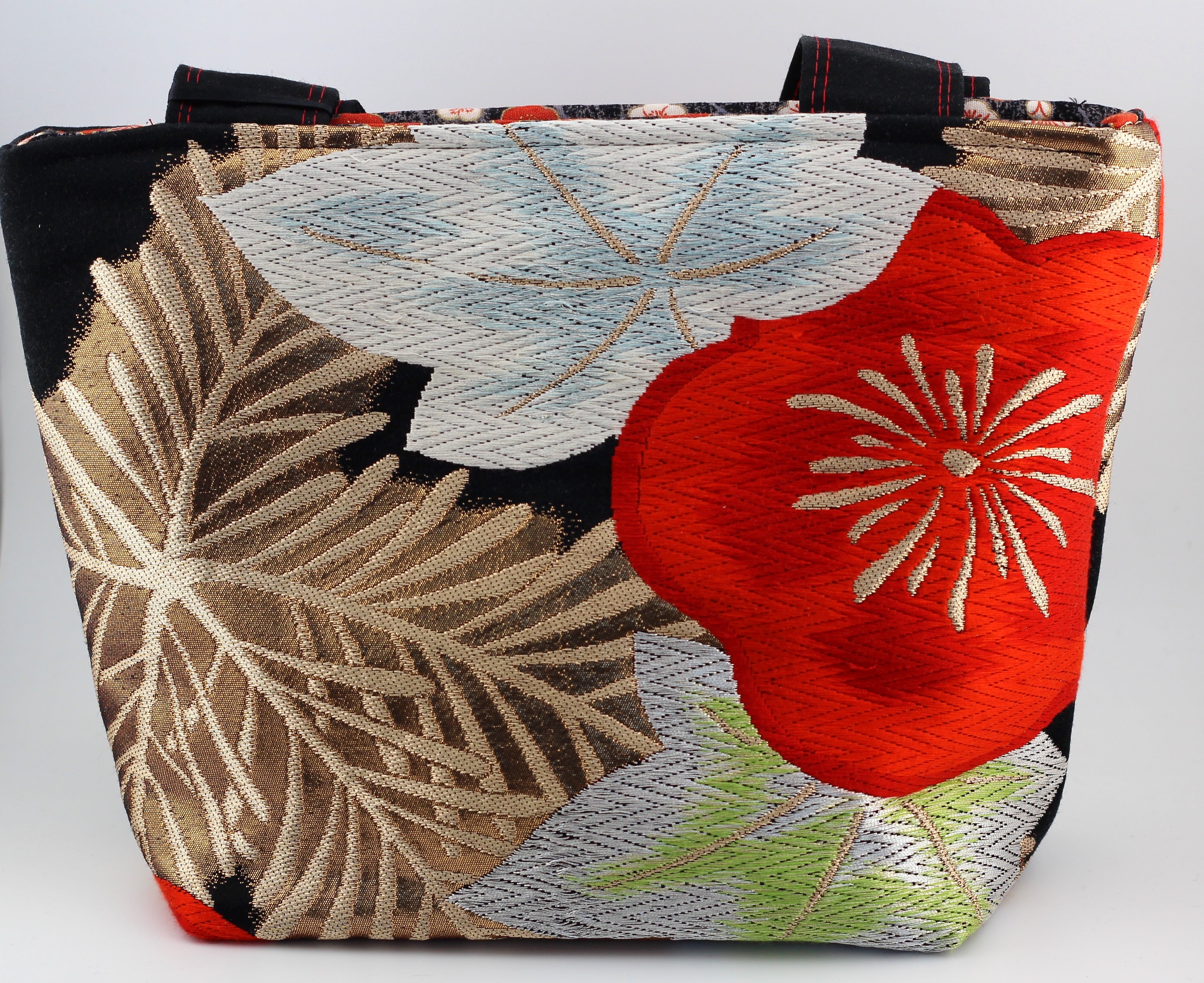 Vintage obi tote bag - green and blue maple